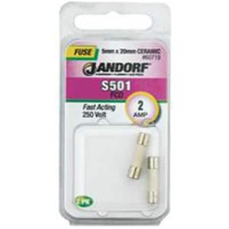 Jandorf Ceramic Fuse, S501 Series, Fast-Acting, 2A, 250V AC 3398948